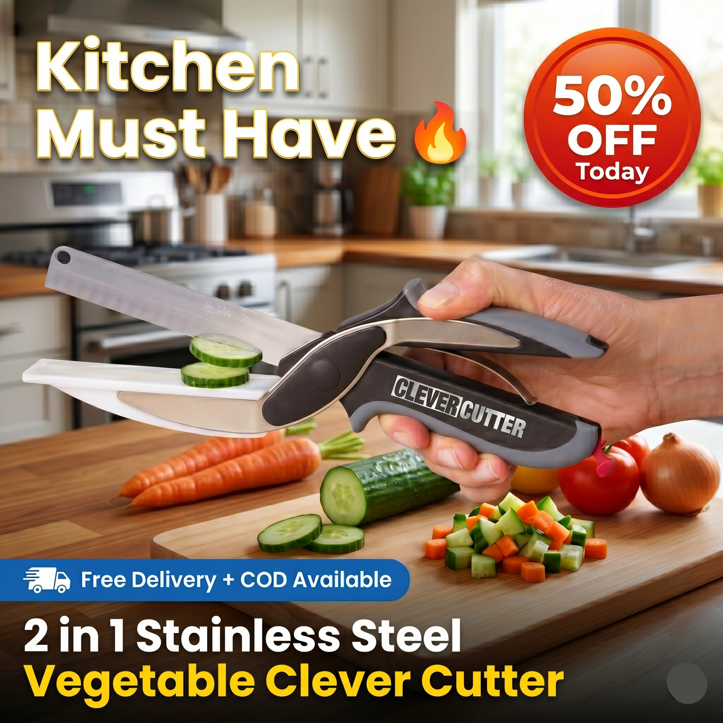 2 In 1 Stainless Steel Vegetable Cutter 🥗 (50% Off Today🔥)